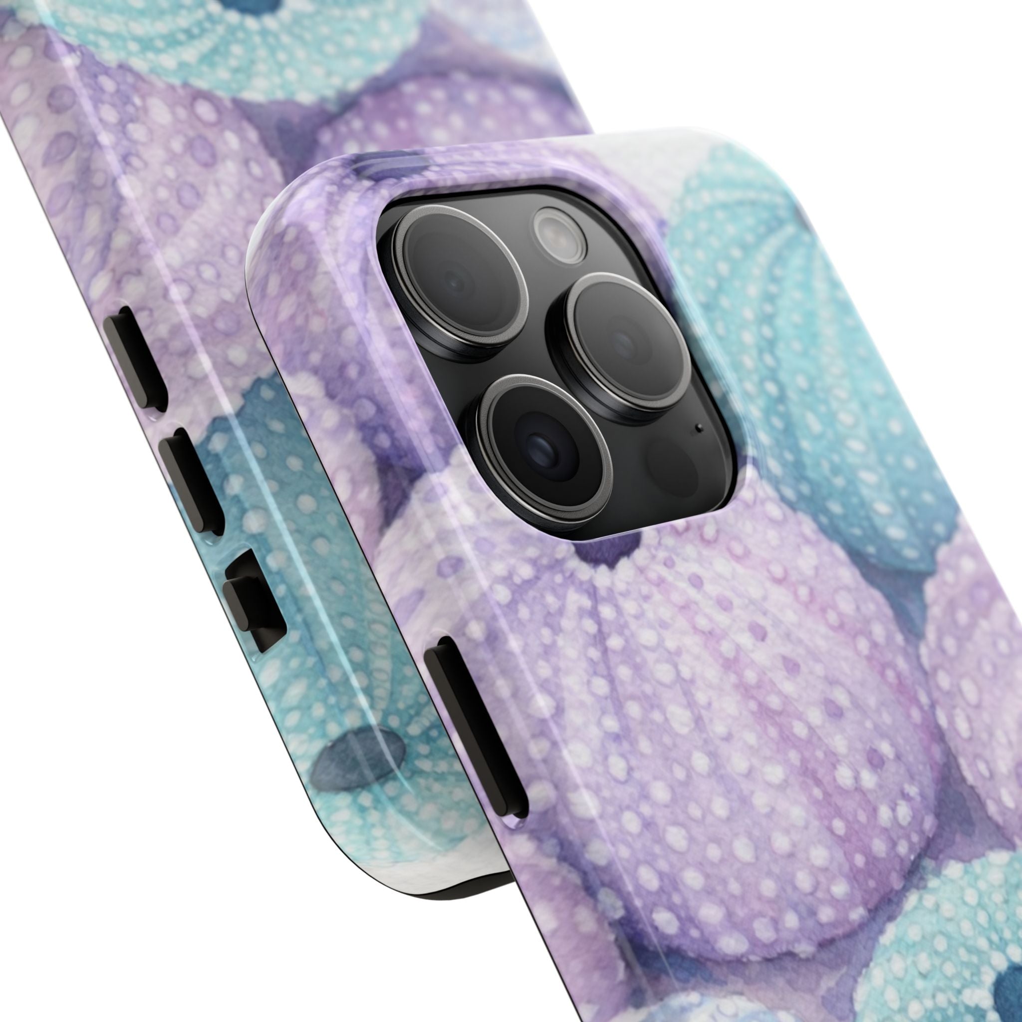 Sea Urchin Pattern Tough Phone Case — Pastel Aqua & Lavender Coastal Design