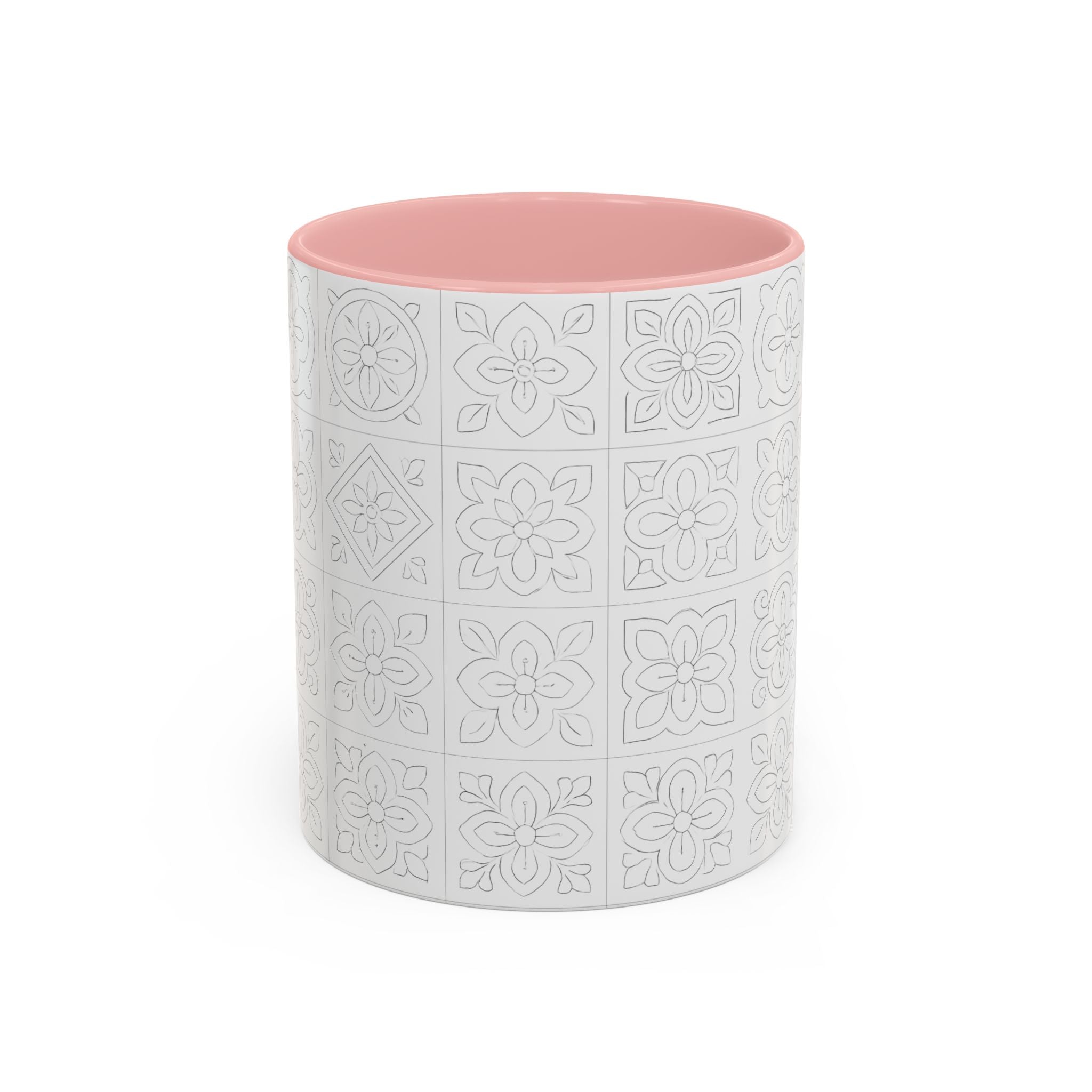 Ceramic Coffee Mug — Subtle Maltese Tile Pattern, Black Handle & Interior (11/15 oz)