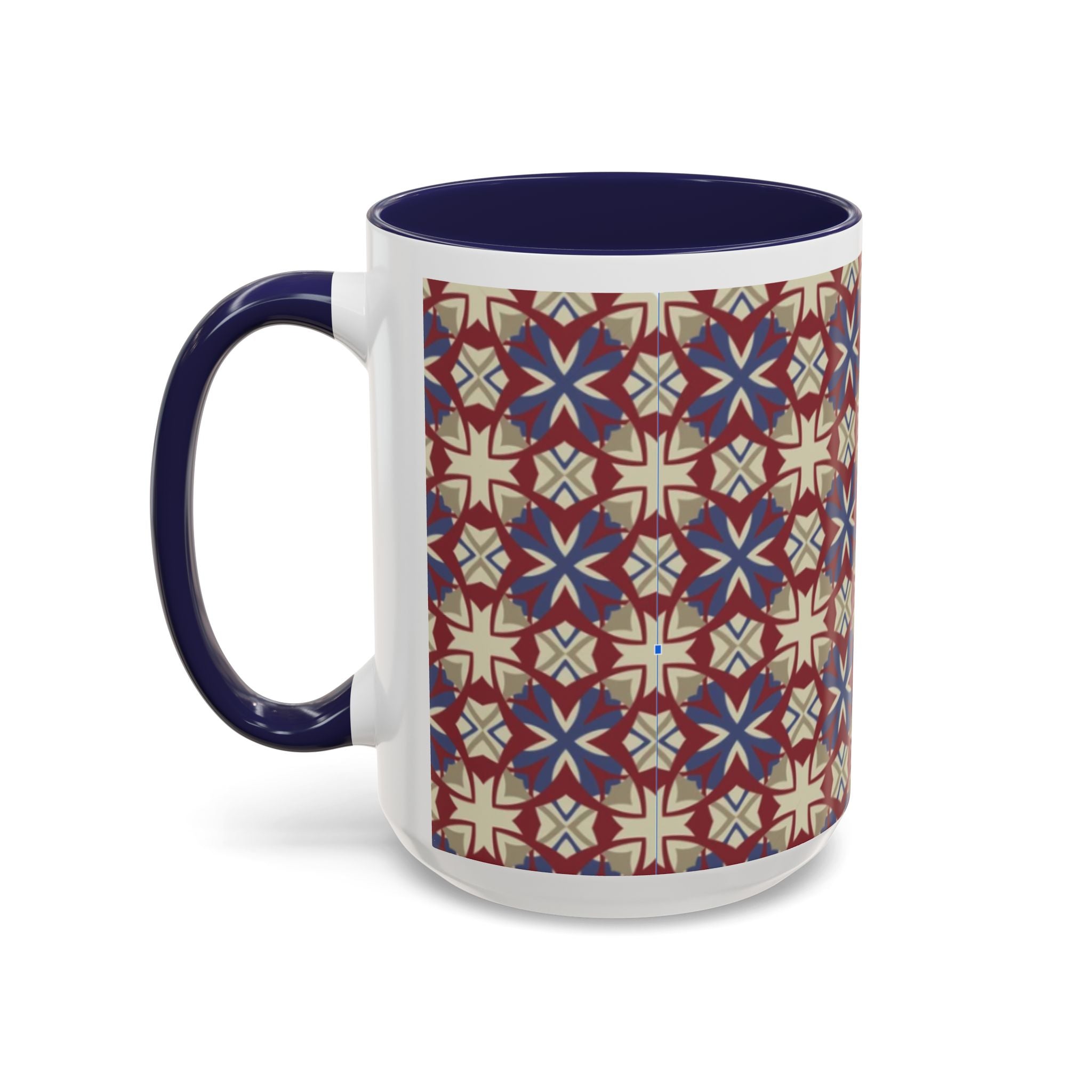 Ceramic Coffee Mug — Subtle Tile Pattern, Colored Handle & Interior (11/15 oz)