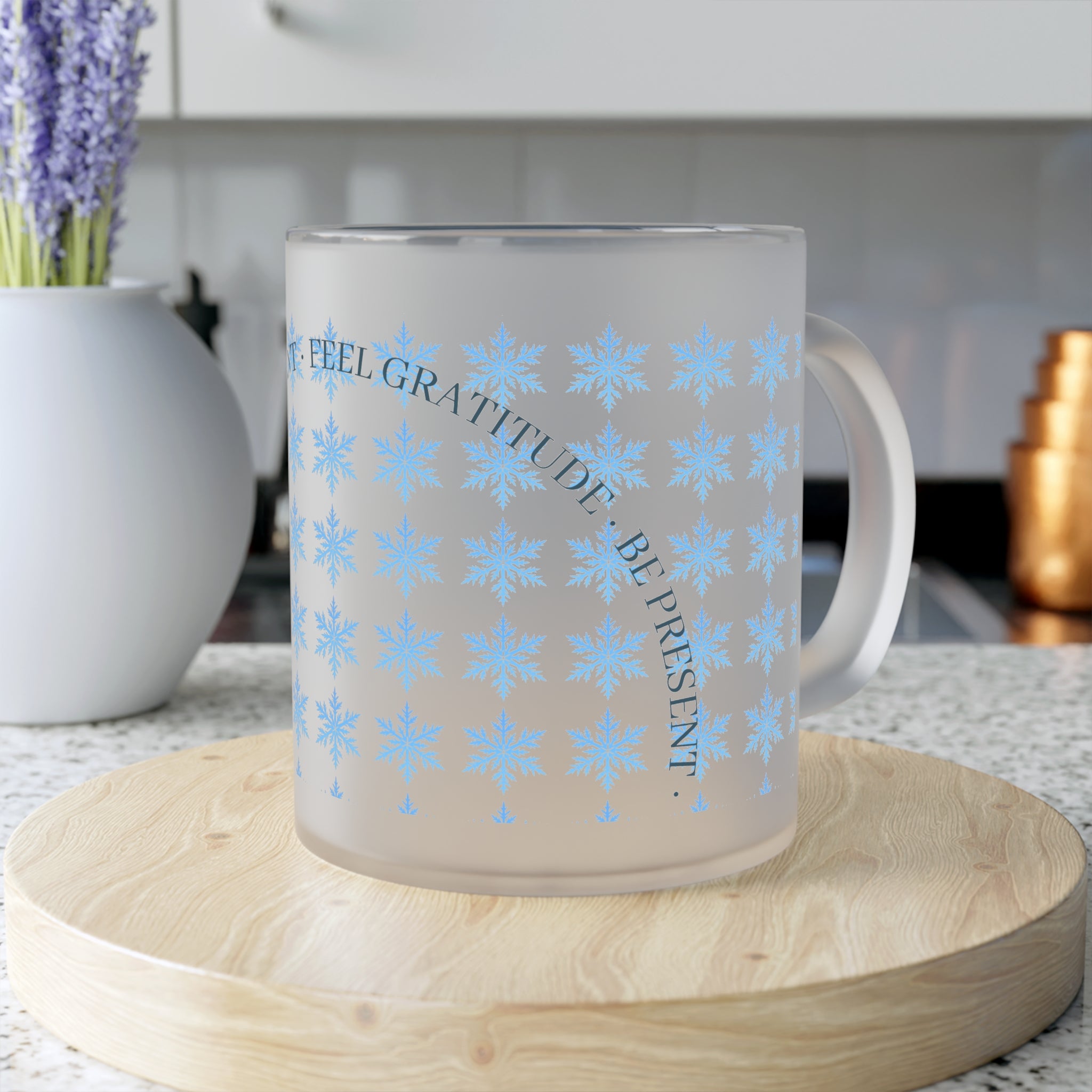 Intentional — Frosted Glass Mug  — Snowflakes Coffee Cup