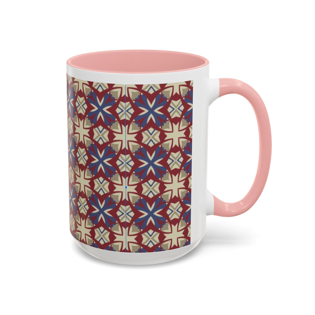 Ceramic Coffee Mug — Subtle Tile Pattern, Colored Handle & Interior (11/15 oz)