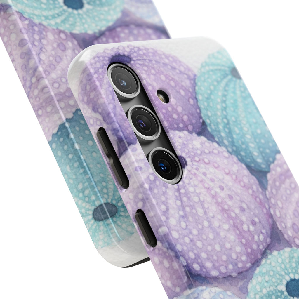Sea Urchin Pattern Tough Phone Case — Pastel Aqua & Lavender Coastal Design