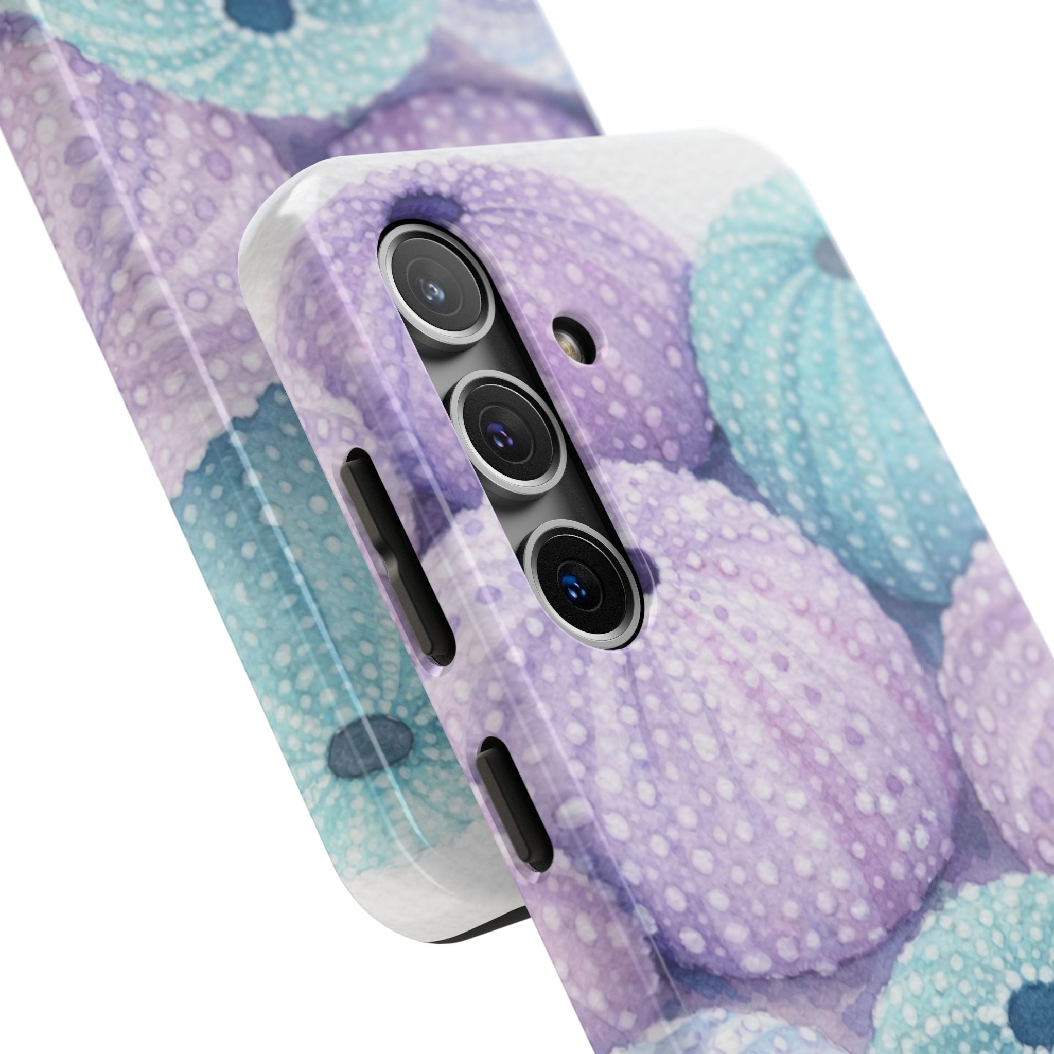 Sea Urchin Pattern Tough Phone Case — Pastel Aqua & Lavender Coastal Design