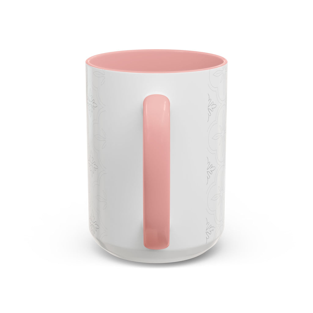 Ceramic Coffee Mug — Subtle Tile Pattern, Pink Handle & Interior (11/15 oz)