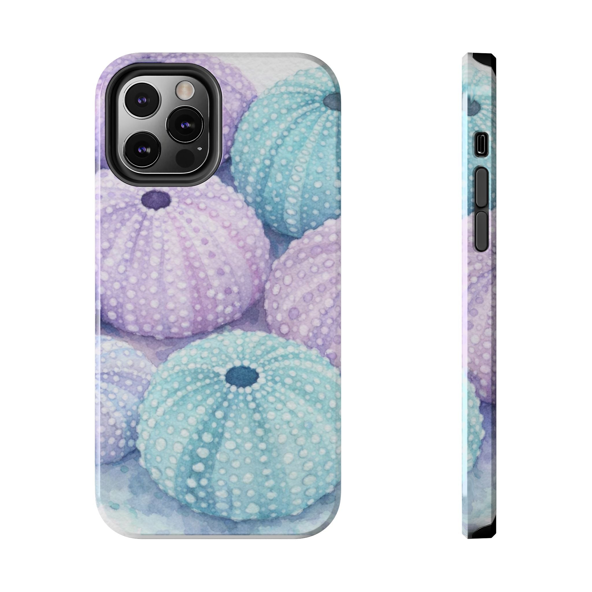 Sea Urchin Pattern Tough Phone Case — Pastel Aqua & Lavender Coastal Design