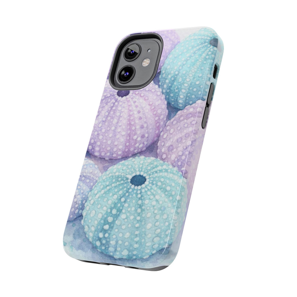 Sea Urchin Pattern Tough Phone Case — Pastel Aqua & Lavender Coastal Design