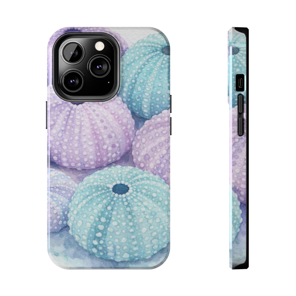 Sea Urchin Pattern Tough Phone Case — Pastel Aqua & Lavender Coastal Design