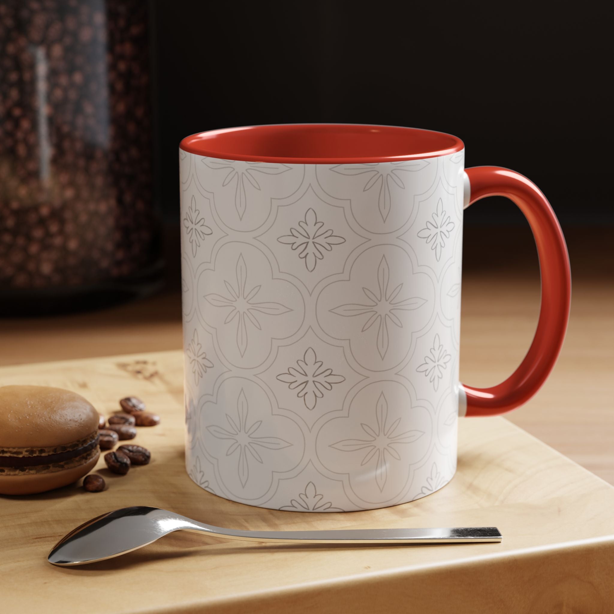 Ceramic Coffee Mug — Subtle Tile Pattern, Colored Handle & Interior (11/15 oz)
