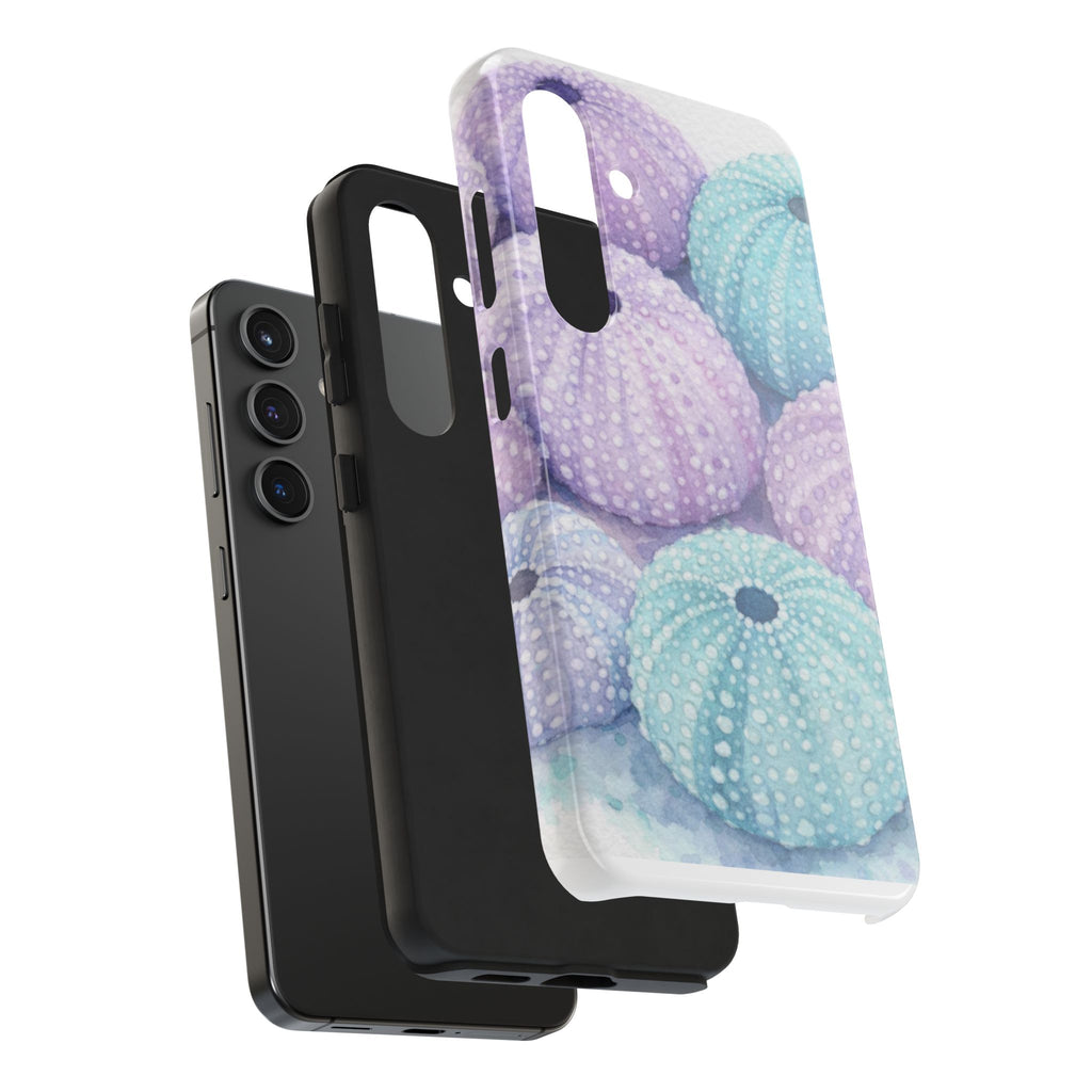 Sea Urchin Pattern Tough Phone Case — Pastel Aqua & Lavender Coastal Design