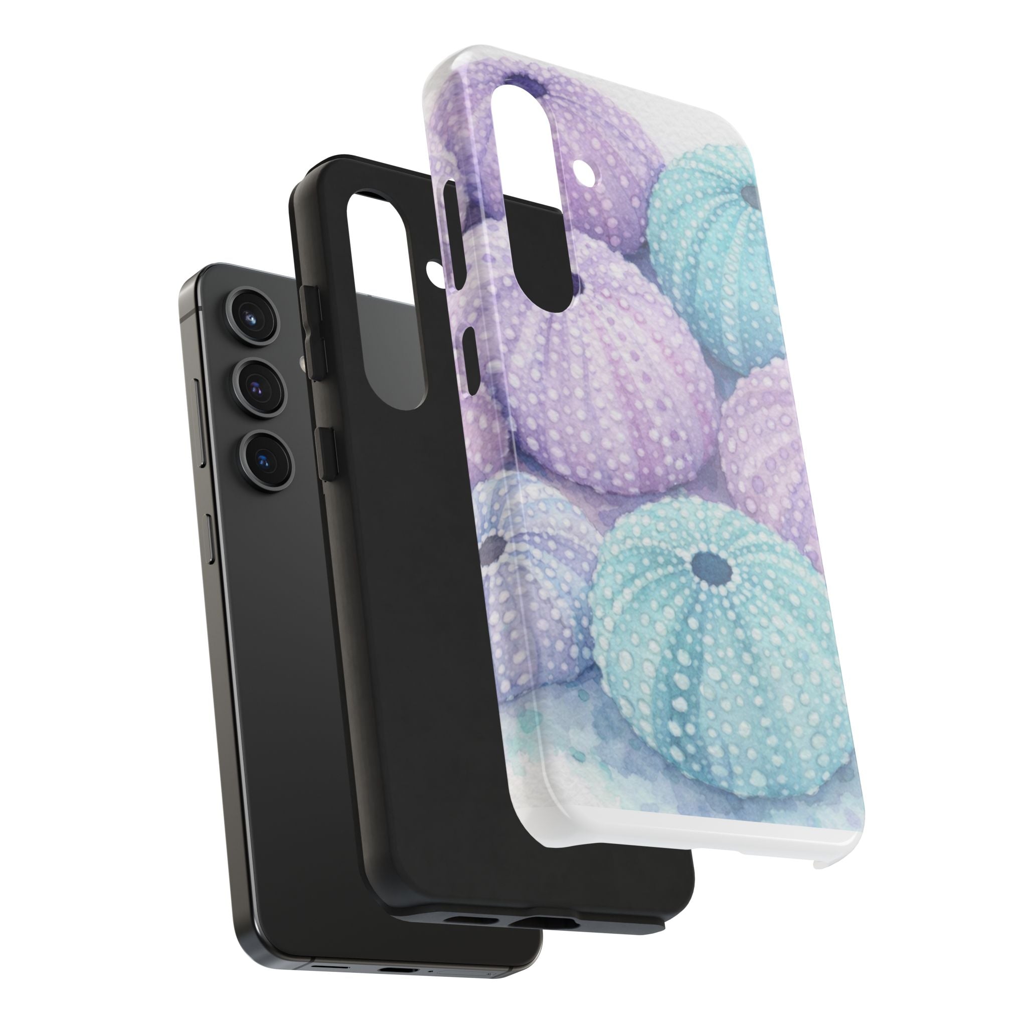 Sea Urchin Pattern Tough Phone Case — Pastel Aqua & Lavender Coastal Design