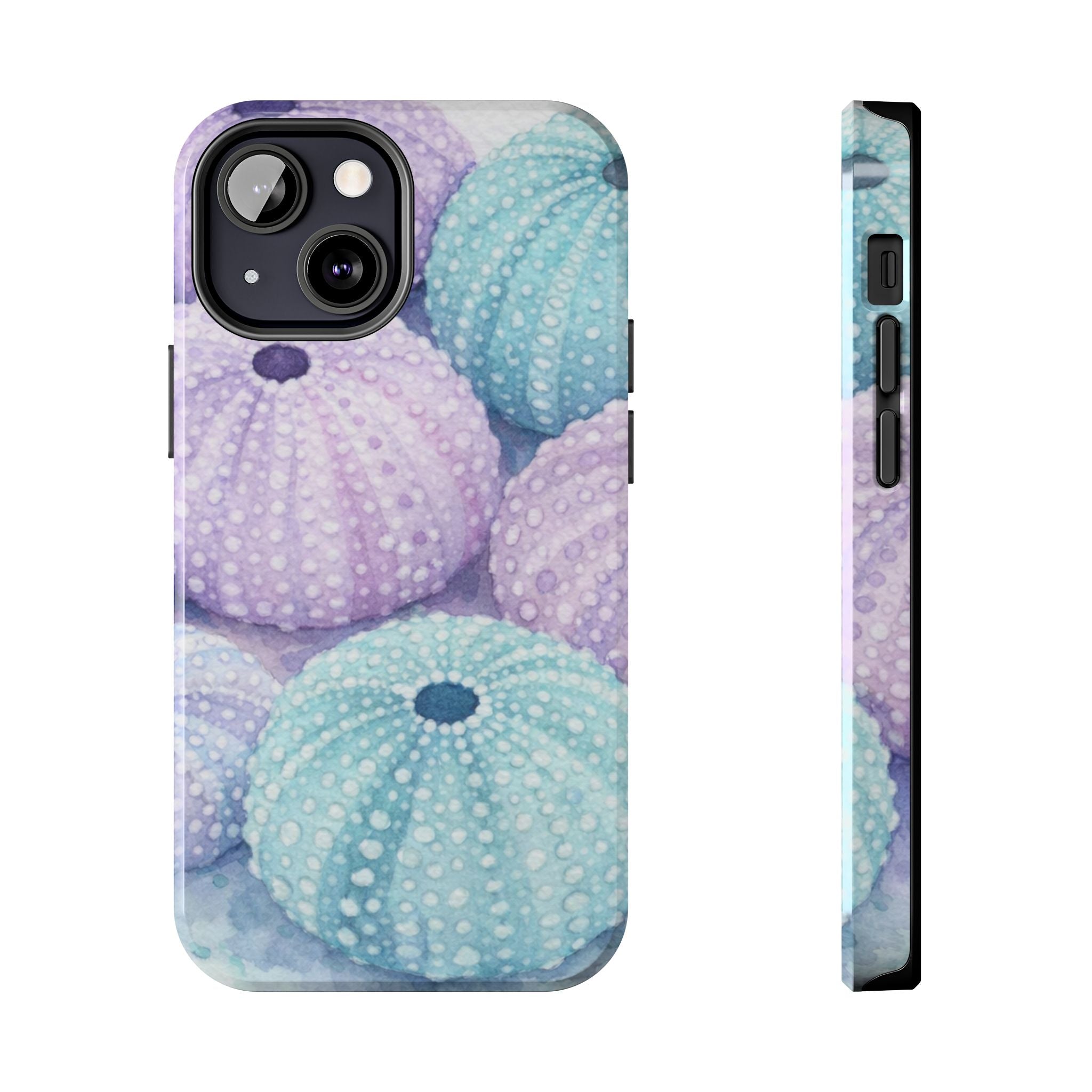 Sea Urchin Pattern Tough Phone Case — Pastel Aqua & Lavender Coastal Design