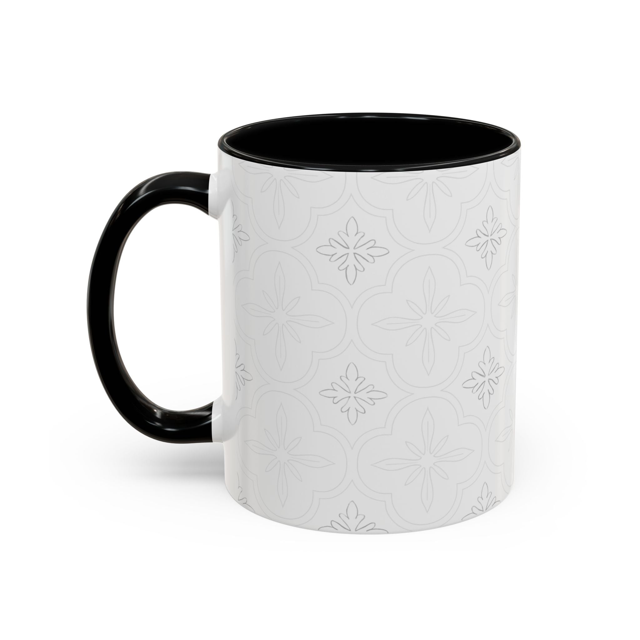Ceramic Coffee Mug — Subtle Tile Pattern, Colored Handle & Interior (11/15 oz)