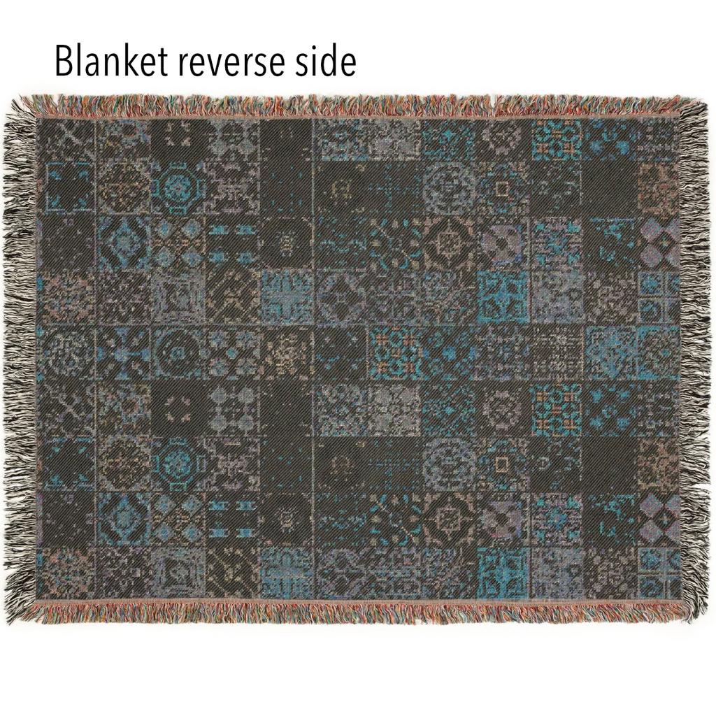 Maltese Tile Woven Throw Blanket | Reversible Cotton Patchwork Blanket with Fringe | Neutral Boho Mediterranean Home Decor