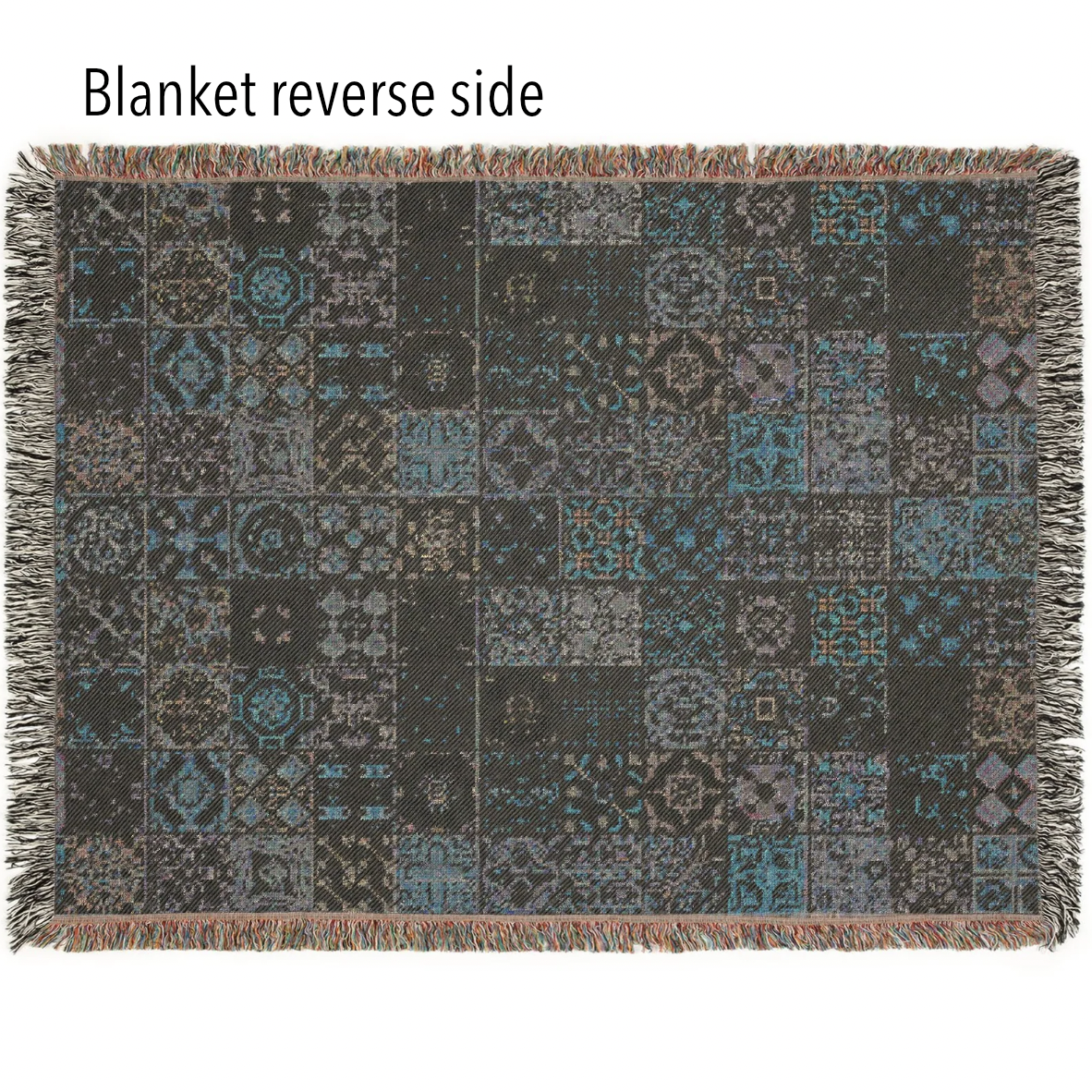 Maltese Tile Woven Throw Blanket | Reversible Cotton Patchwork Blanket with Fringe | Neutral Boho Mediterranean Home Decor