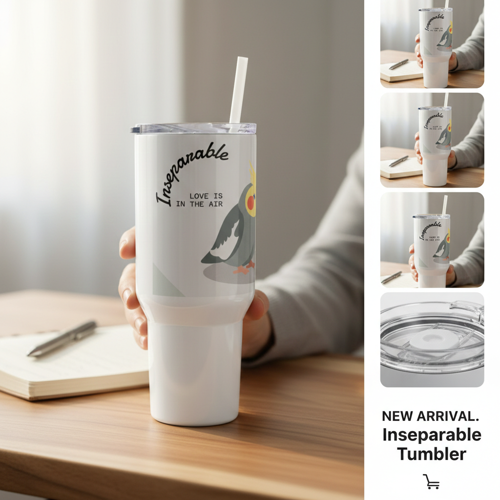 Tumbler — 'Inseparable' Cockatiel Couple Travel Mug, Love Is In The Air (40oz - 1.18 litres)