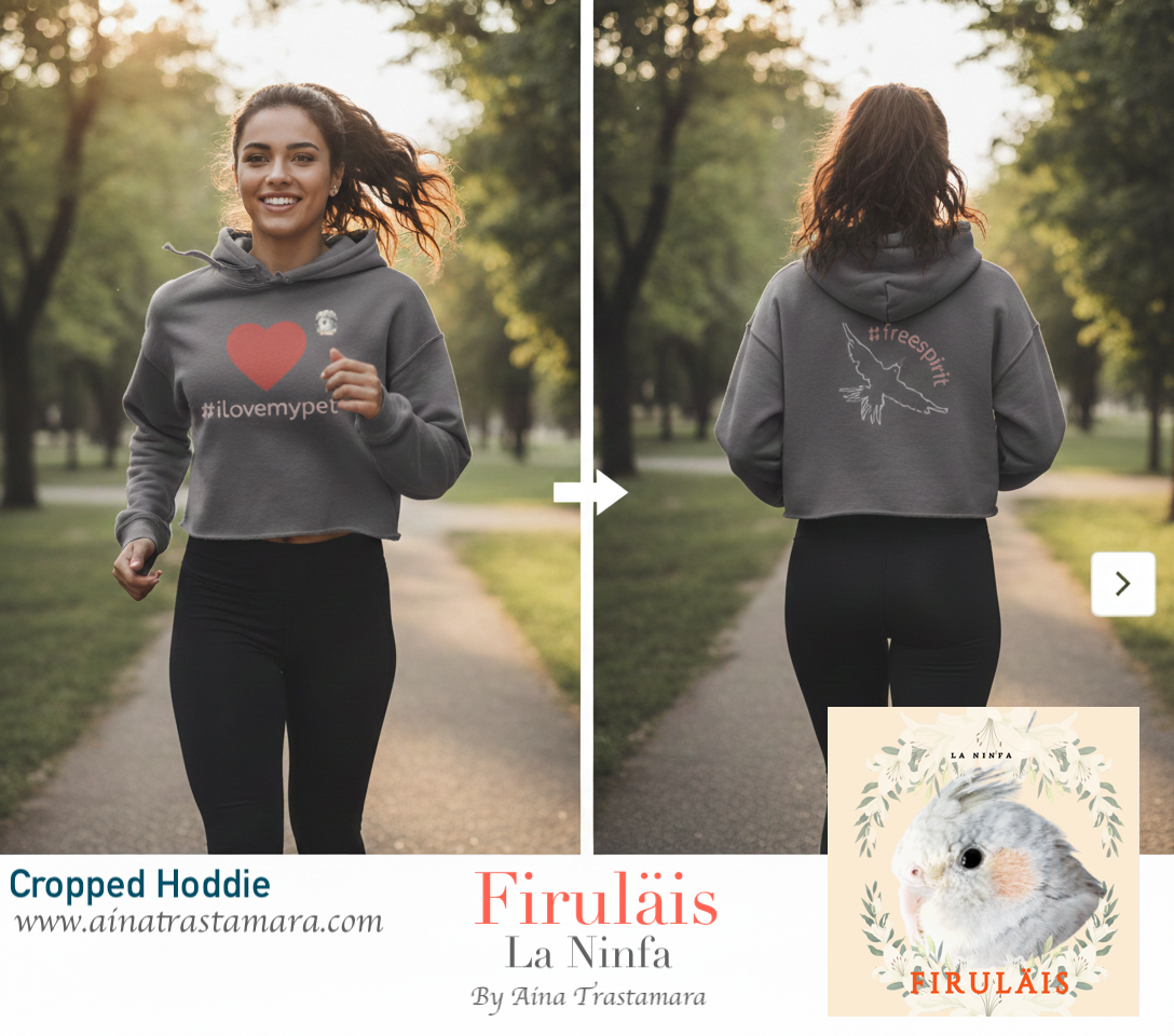 Cropped Hoodie for Pet Lovers | #ilovemypet Heart Front & Cockatiel Back | Pet lover gift for her